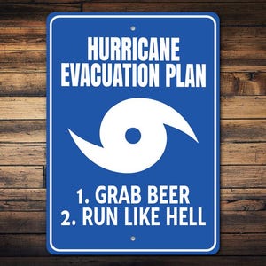 Bord evacuatieplan orkaan, bord bier, Run Like Hell, grappig orkaanbord, Coastal Living Decor, bord strandbar - kwaliteitsaluminium