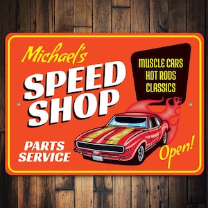 Speed Shop, Personal Speed Shop, Muscle Car Decor, Hot Rod Lovers, Hot Rod Decor, Car Shop Decor, Car Repair Garages - Metal Car Signs