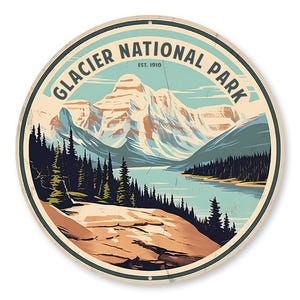 Glacier National Park Sign, Rustic Cabin Decor for Outdoor Enthusiasts, Vintage Style Sign, Nature Lovers, Mountain Lovers Gift, Metal Sign image 2