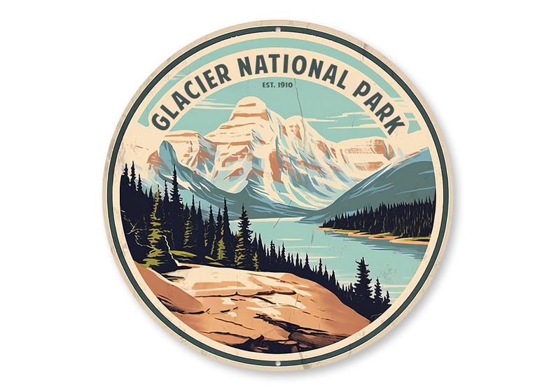 Glacier National Park Sign, Rustic Cabin Decor for Outdoor Enthusiasts, Vintage Style Sign, Nature Lovers, Mountain Lovers Gift, Metal Sign image 2