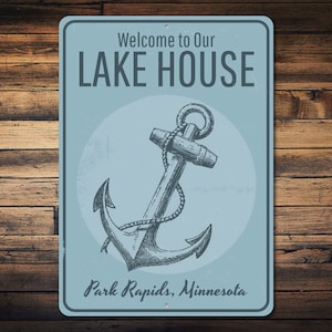 Anchor Welcome Lake House Sign, Personalized Lake Location City State Name Metal Decor, Custom Lake Lover Gift - Novelty Aluminum Decoration