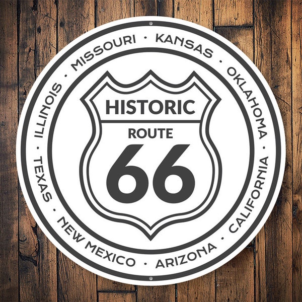 Historic Route, Historic Route 66, Route 66, Route Road, Famous Route 66, Route 66 Road, Road Sign Decor, Dads Garage, Man Cave - Metal Sign