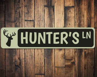 Hunter's Ln Sign, Custom Lake House Street Sign, Metal Deer Hunter Lane Sign, Buck Lover Lake House Decor - Quality Aluminum Hunter Decor