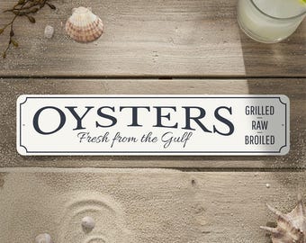 Oysters Fresh From The Gulf Metal Sign – Seafood Kitchen Decor – Oyster Bar Restaurant Sign – Coastal Wall Art – Nautical Beach House Decor