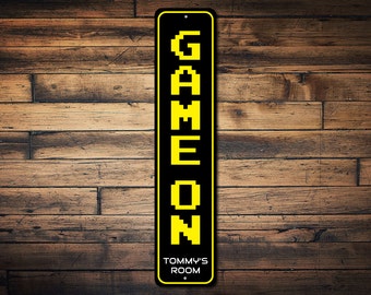 Game On Sign, Personalized Sign, Game Room Sign, Game Room Decor, Custom Gamer Sign, Kids Room Decor, Gamer Gift - Vertical Metal Sign