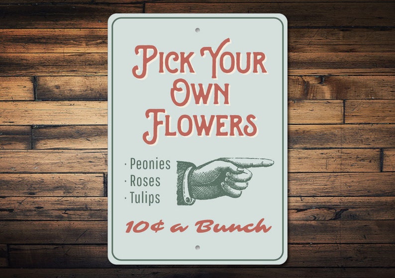 Flower Picking Sign, Flower Love Gift, Flower Garden Sign, Flower Garden Decor, Pointing Hand Sign, Flower Decor, Pick Flower, Quality Metal image 1