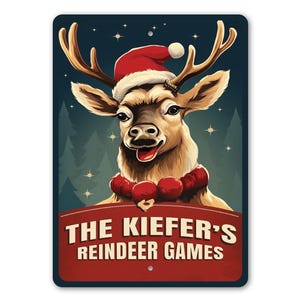 Rentier Spiele, Ferienspiele, Weihnachtsspiele, Weihnachten Willkommen, Rentier Schild, Weihnachten Rentier, Dekor für Weihnachten - Metallschilder Bild 4