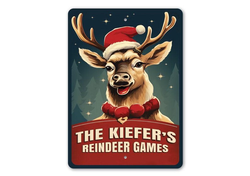 Rentier Spiele, Ferienspiele, Weihnachtsspiele, Weihnachten Willkommen, Rentier Schild, Weihnachten Rentier, Dekor für Weihnachten - Metallschilder Bild 4