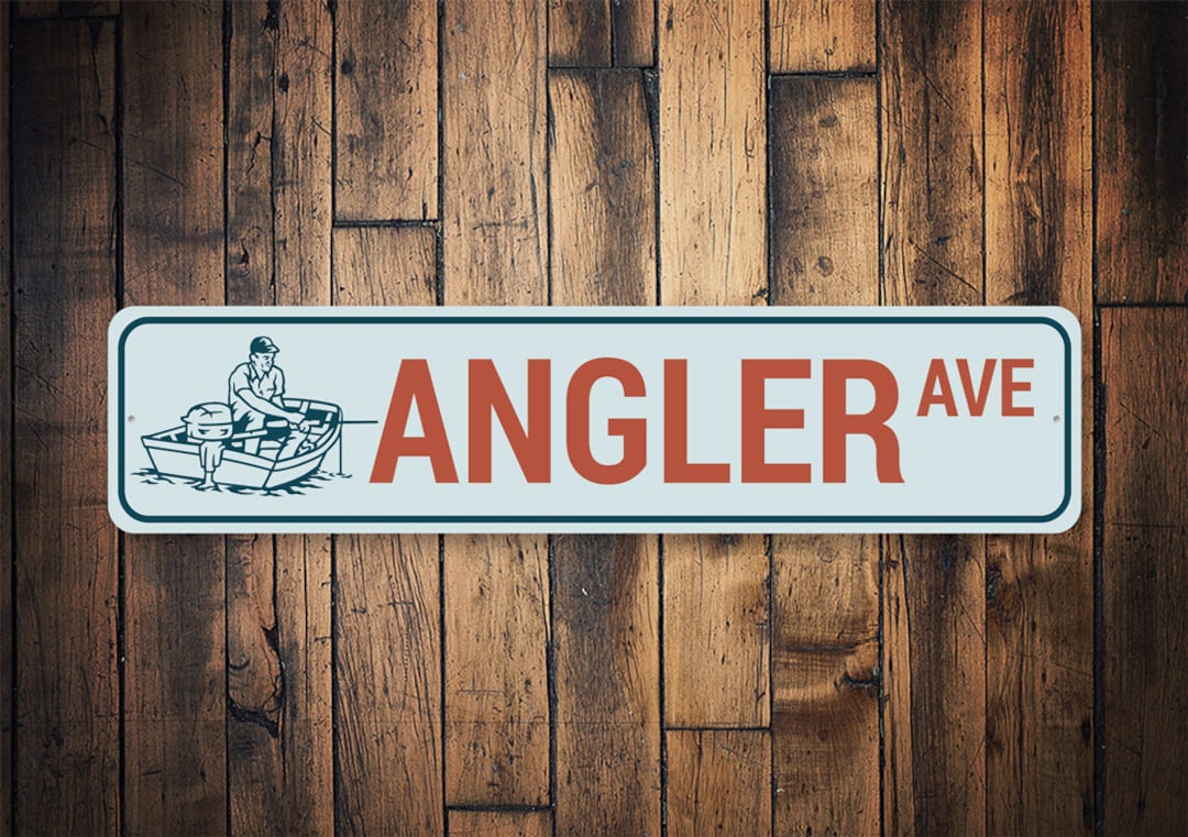 Angler Avenue Sign, Custom Angler Sign, Angler Decor, Personalized