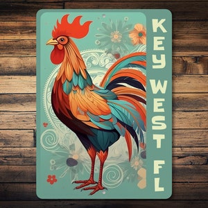 Rooster Wall Decor, Key West Metal Sign, Florida Wall Decor, Custom Metal Sign, Key West Home Decor, Key West Gift, Key West Man Cave Sign