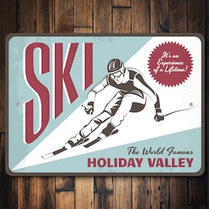 Ski Holiday Valley Sign, Ski Resort Decor, Ski Lodge Sign, Ski Decor For Cabin, Retro Ski Decor, Holiday Valley Gift - Metal Sign