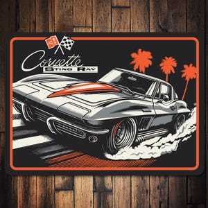 Corvette Stingray Sign, Corvette Wall Decor, Classic Car Sign, Corvette Lover Gift, Man Cave Sign, Corvette Garage Sign - Quality Metal Sign
