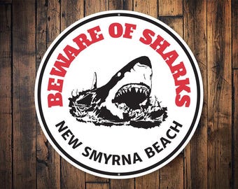 Beware Of Shark Sign, Shark Warning, Shark Warn Sign, Shark Sign, Shark Decor Gift, Shark Decor, Beach Decorations, Beach - Metal Sign