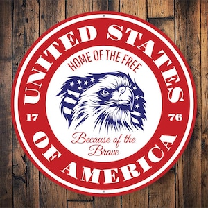 United States Of America Sign, Patriotic Wreath, Patriotic Gift, 4th Of July, Patriotic Sign, Home Decor, Independence Day, Round Metal Sign