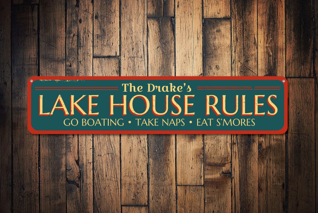 Lake House Rules Sign, Personalized Lake House Sign, Custom Family Name