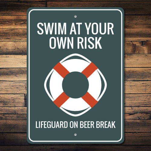 Life Preserver Sign Swim at Risk Sign Lifeguard Gift Etsy