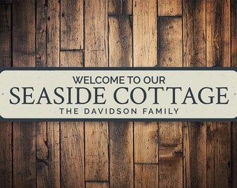 Cottage Sign, Personalized Welcome Sign, Custom Family Name Sign, Seaside Metal Beach House Decor, Beach Decor - Quality Aluminum Cottage