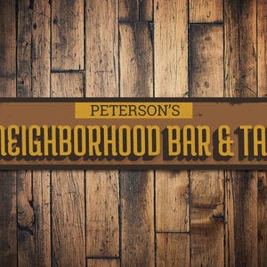 Panneau de bar et de robinet de quartier, panneau de bière personnalisé, panneau de nom de famille personnalisé, décor de bar à domicile en métal, panneau de bar - Bar et cuisinier en aluminium de qualité