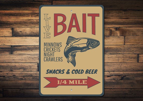 Live Bait Sign, Fishing Bait Sign, Bait Shop Decor, Bait Shop Sign