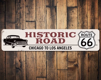Oldtimer Route 66 Schild, personalisierte historische Chicago To LA Straßenname & Nummer Geschenk, Metall Mann Höhle Dekor, alte Straßen - hochwertiges Aluminium