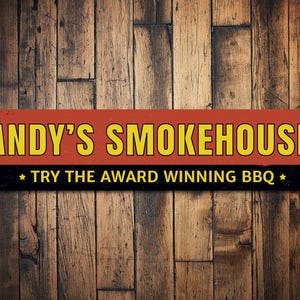 Smokehouse Award Winning BBQ Sign, Personalized BBQ Lover Name Sign, Custom Metal Master Griller Kitchen Sign - Quality Aluminum Smokehouse