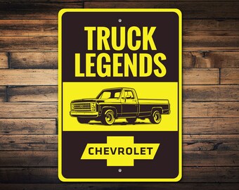 Truck Legends, Chevy Trucks, Chevy Truck Besitzer, LKW Besitzer, Dekor für Chevy, Chevrovlet Schild, Dads Garagenschild - Hochwertiges Aluminiumschild