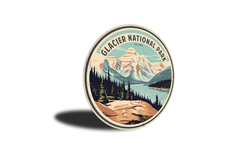 Glacier National Park Sign, Rustic Cabin Decor for Outdoor Enthusiasts, Vintage Style Sign, Nature Lovers, Mountain Lovers Gift, Metal Sign image 3