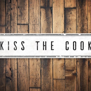 Kiss The Cook Sign, Cute Kitchen Decor, Kitchen Wall Decor, Mans Kitchen, Husbands Kitchen, White Kitchen Decor, Vintage Sign Decor, Kitchen