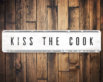 Kiss The Cook Sign, Cute Kitchen Decor, Kitchen Wall Decor, Mans Kitchen, Husbands Kitchen, White Kitchen Decor, Vintage Sign Decor, Kitchen