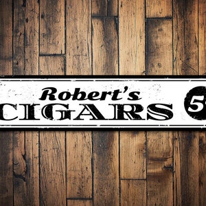 Cigars Sign, Personalized Cigar 5 Cents Name Sign, Custom Name Cigar Lover Man Cave Sign, Metal Man Cave Decor - Quality Aluminum Cigar Sign