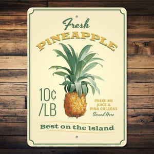 Pineapple Sign, Pineapple Decor, Fresh Fruit Sign, Pineapple Lover Gift, Fruit Kitchen Decor, Pineapple Gift, Quality Metal Fruit Decoration image 1