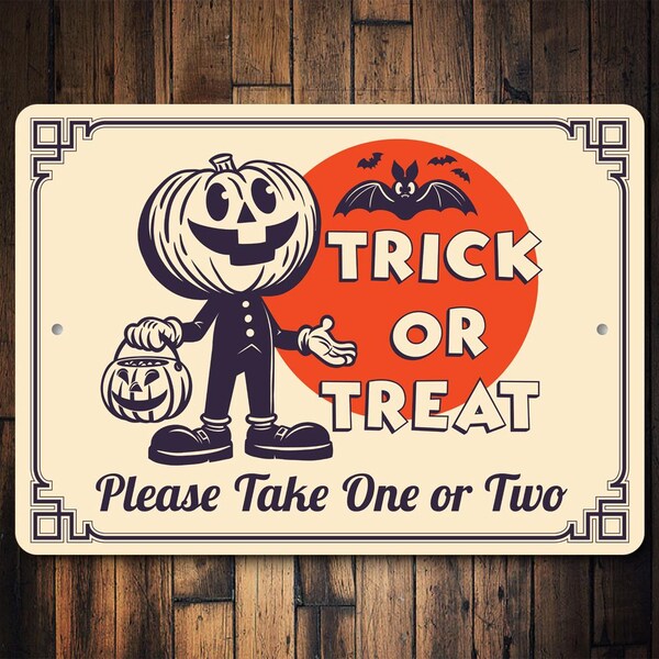 Süßes oder Saures Schild, Retro-Halloween-Dekor, Halloween-Türschild, Halloween-Veranda-Schild, Halloween-Wanddekor, saisonales Herbstdekor, Metallschild