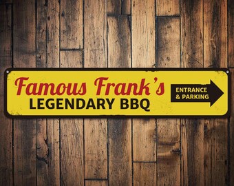 Famous Legendary BBQ Sign, Personalized Arrow Entrance & Parking This Way Sign, Custom Chef Name Kitchen Decor - Quality Aluminum BBq Decor