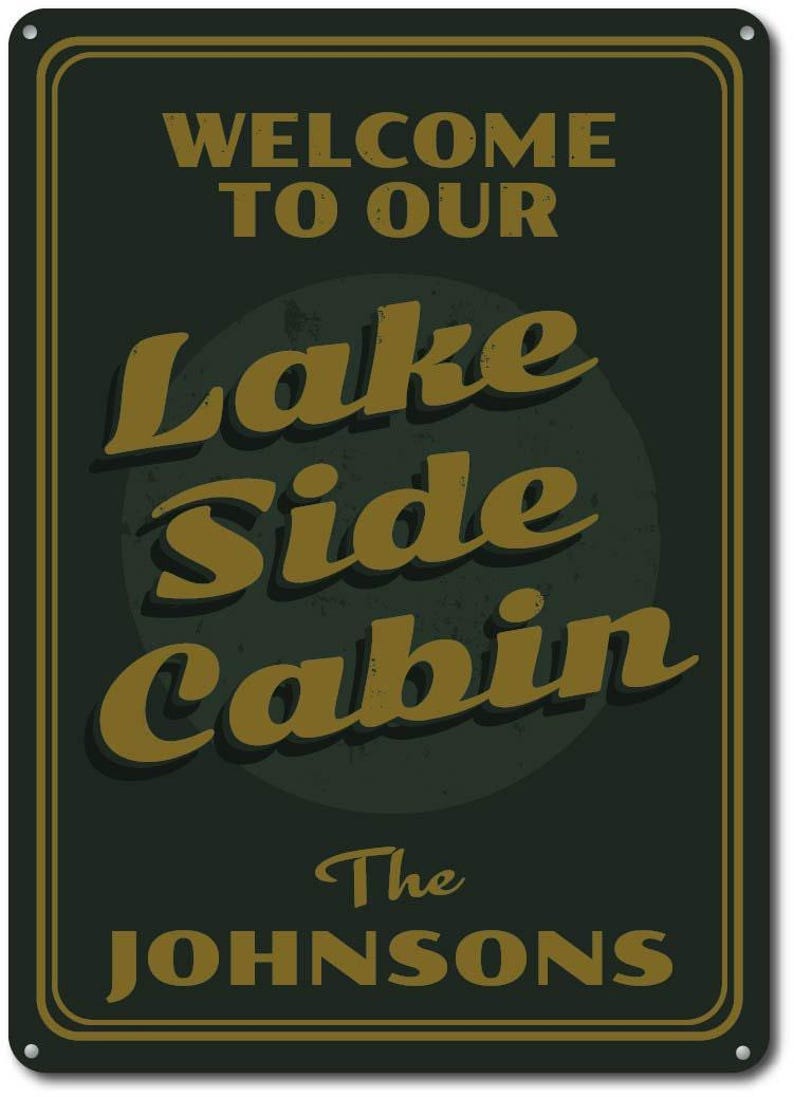 Personalized Lakeside Cabin Metal Sign, Custom Cabin Name Sign, Lakefront Decor, Rustic Cabin Wall Art, Waterfront Welcome Sign image 3