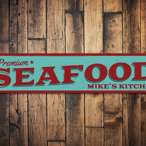 Premium Seafood Sign, Personalized Kitchen Name Sign, Custom Restaurant Beach House Sign, Metal Beach Decor - Quality Aluminum Seafood Sign