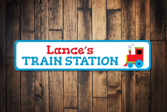 Train Station Kid Room Sign, Personalized Train Lover Gift, Metal Child Bedroom Sign, Custom Train Decor - Quality Aluminum Train Decoration