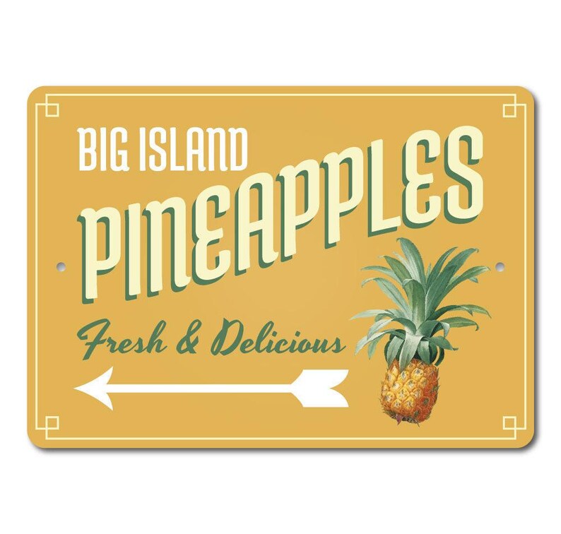 Pineapples Sign, Island Fruit Sign, Pineapple Decor, Pineapple Sign, Fruit Arrow Sign, Fresh Fruit Kitchen Decor, Quality Metal Fruit Signs image 3