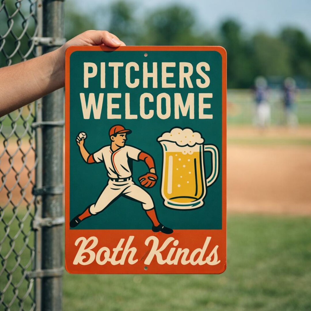 Wellcome Pitcher Pitchers Welcome Both Kinds Sign, Baseball Beer Sign, Funny Bar Sign ...