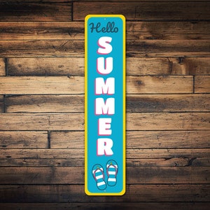Hello Summer Sign, Summer Patio Sign, Swimming Pool Sign, Wall Decor, Fun Pool Sign, Metal Patio Sign, Patio Decor - Quality Aluminum