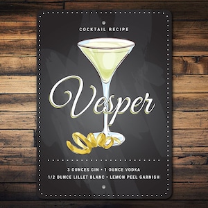 Vesper Drink Sign, Vesper Drink, Drinking Bar Gift, Bar Drink Gift, Sign For Bars, Gift For Moms, Vesper Gift, Bar Menu Gift, Vesper Bar