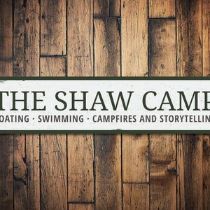 Camp Sign, Personalized Family Name Boating Swimming Campfires & Storytelling Sign, Custom Lake House Decor - Quality Aluminum Camp Signs