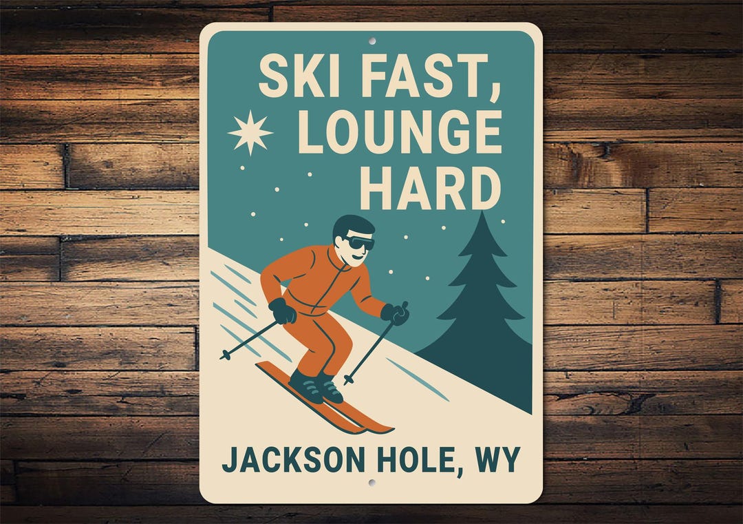 Ski Fast Lounge Hard Metal Sign, Retro Ski Lodge Bar Wall Decor, Custom ...