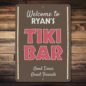 Welcome Tiki Bar Sign, Custom Good Times Great Friends Beach Bar Decor, Personalized Bartender Bar Owner Gift - Novelty Aluminum Tiki Bars