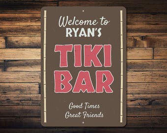 Welcome Tiki Bar Sign, Custom Good Times Great Friends Beach Bar Decor, Personalized Bartender Bar Owner Gift - Novelty Aluminum Tiki Bars