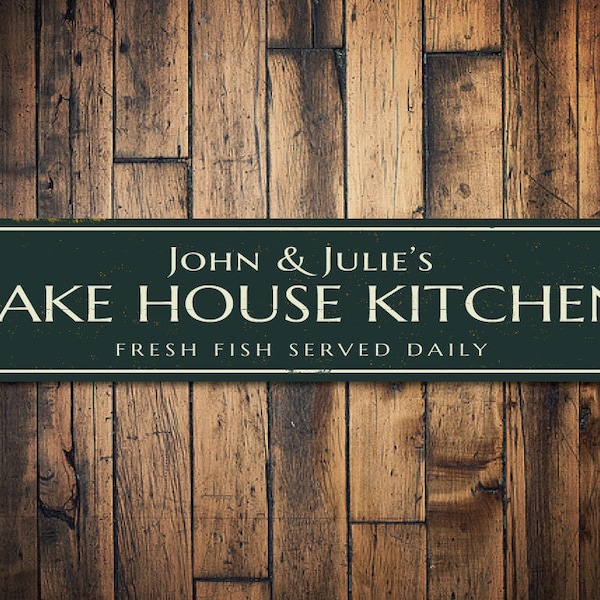 Lake House Kitchen Sign, Personalized Fresh Fish Served Daily Sign, Custom Chef Name Sign, Restaurant Decor - Quality Aluminum House Kitchen