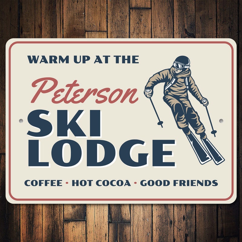 Personalized Ski Lodge Sign – Custom Skiing Decor, Winter Sports Wall Art, Rustic Ski Lodge Wall Decor, Ski House Custom Name Sign