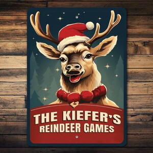 Rentier Spiele, Ferienspiele, Weihnachtsspiele, Weihnachten Willkommen, Rentier Schild, Weihnachten Rentier, Dekor für Weihnachten - Metallschilder Bild 1