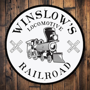 Last Name Train Sign, Custom Locomotive, Family Decor, Train Lovers, Train Decor, Train Man, Train Owner, Train Station - Metal Round Sign