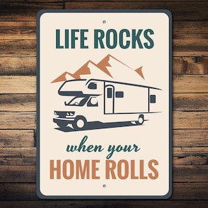 RV Camp Sign, Life Rocks Decor, Camping Life, Camping Humor, Camp Family Sign, Camp Room Sign, Campy, Camper Sign Decor, Quality Metal Sign