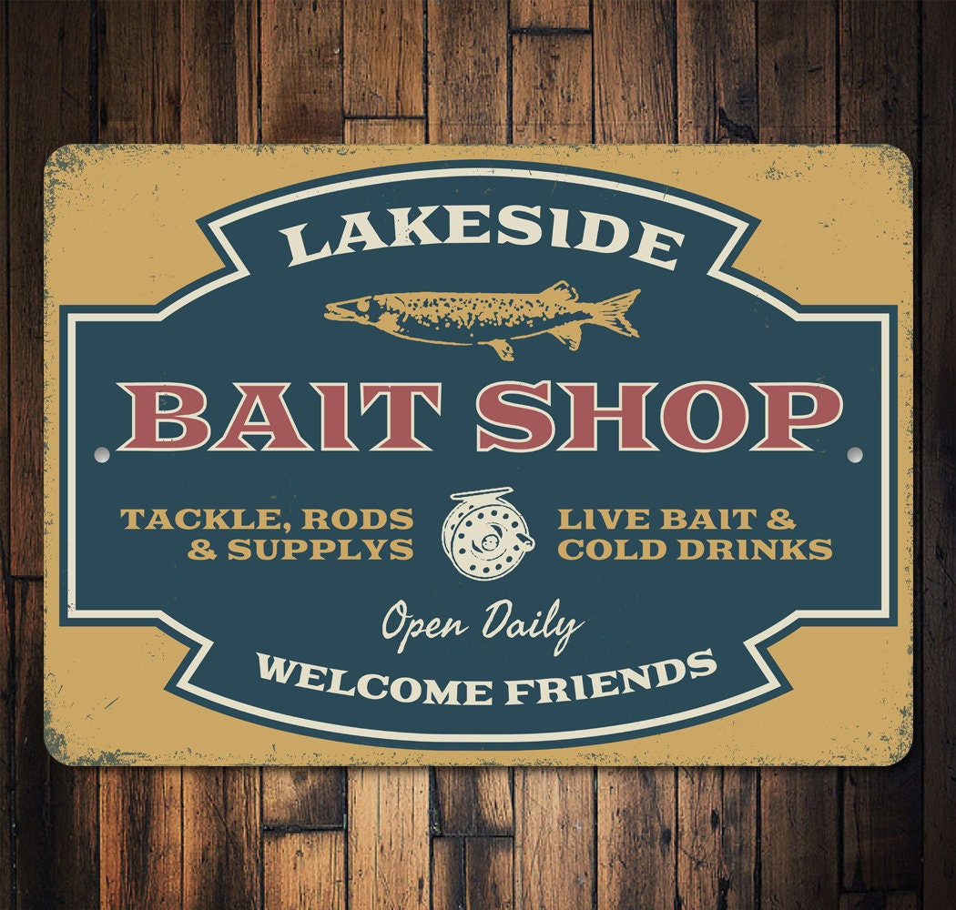 Bait Shop Street Sign Live Fish Fishing Tackle Vintage Retro